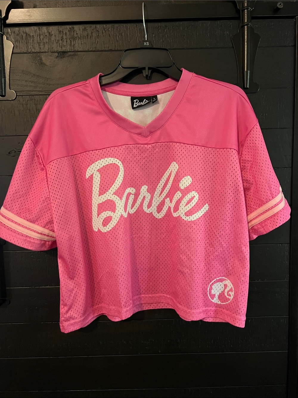 Barbie Pink Mesh Logo Short Sleeve Jersey Top